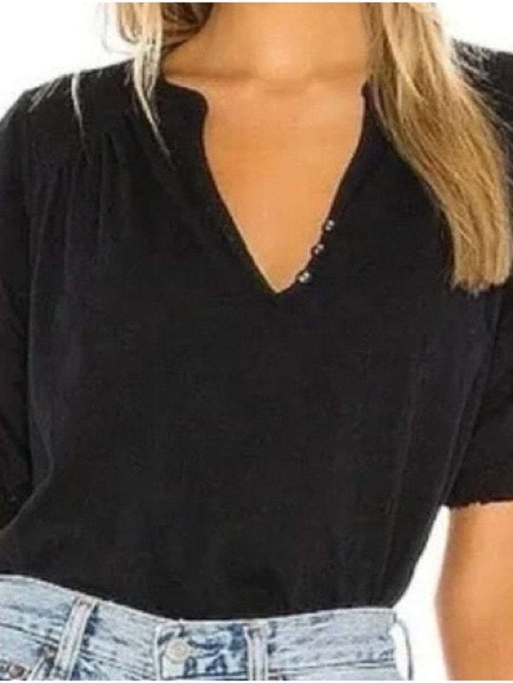 Free People Black V-Neck Short Sleeve Top